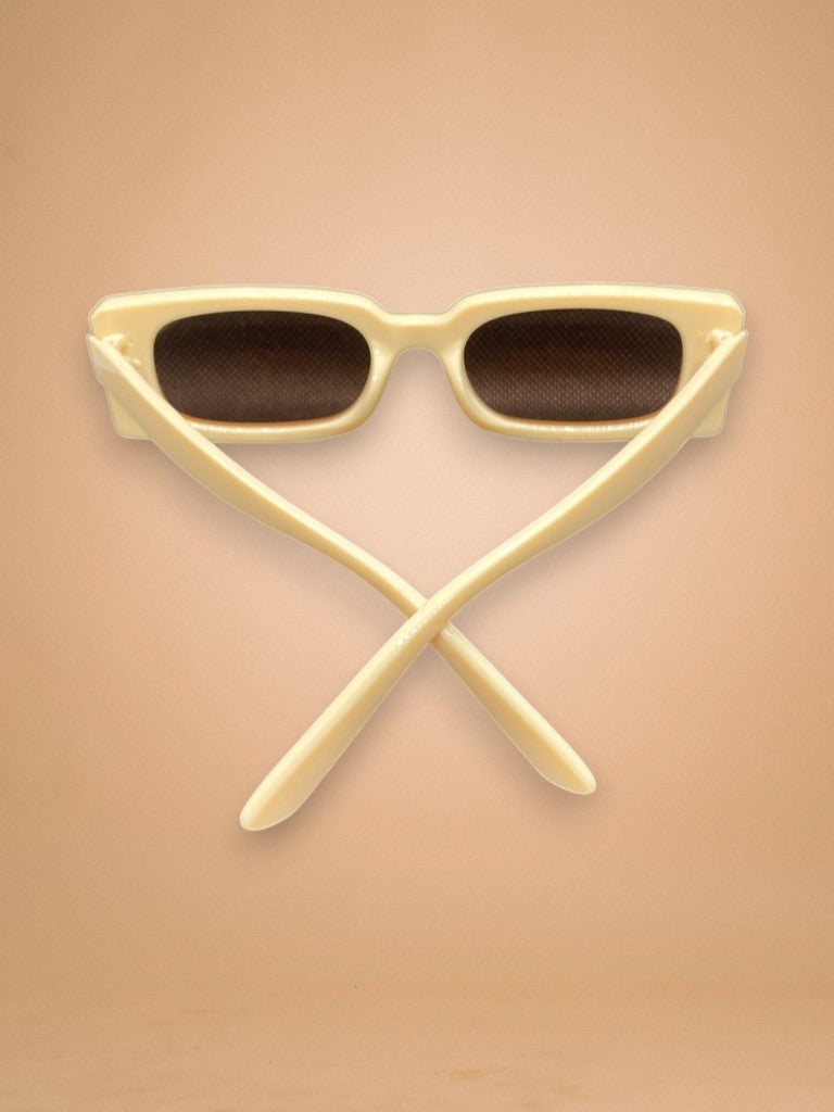 Lunettes de Soleil Rectangulaires Ivoire & Verres Bruns