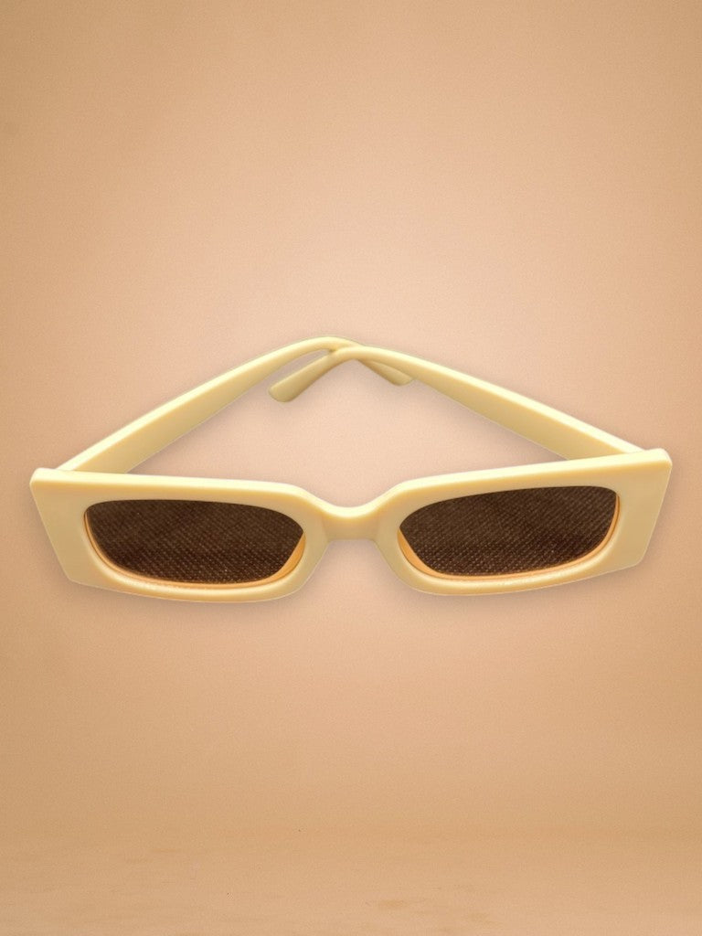 Lunettes de Soleil Rectangulaires Ivoire & Verres Bruns