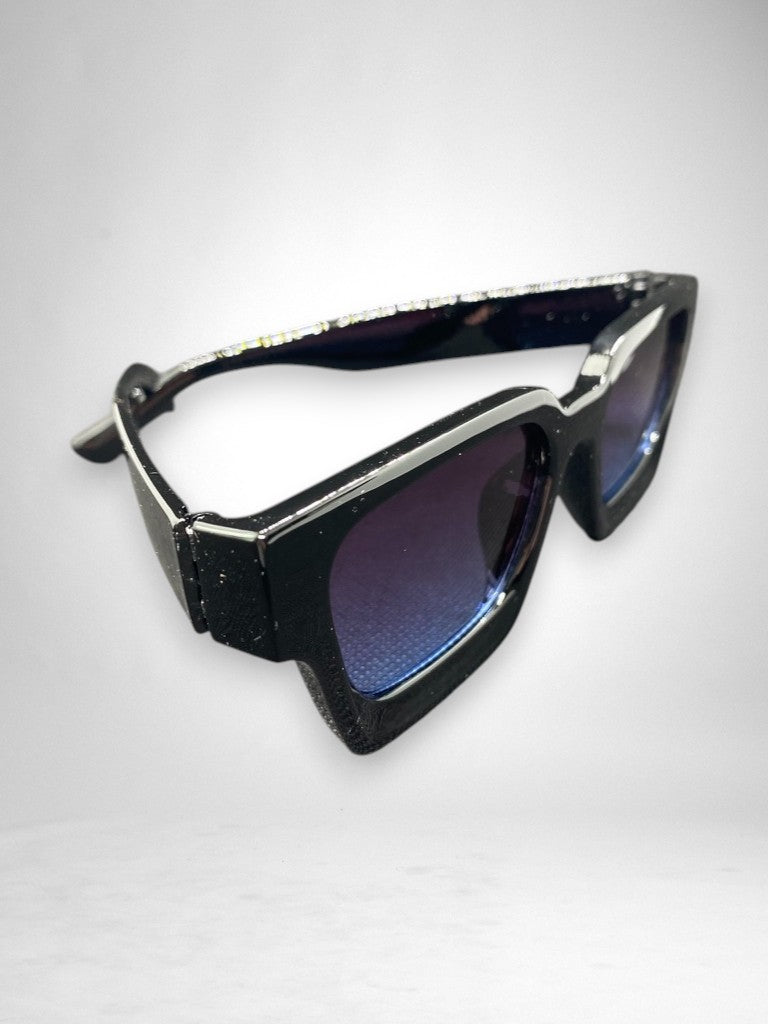 Lunettes de Soleil Noires & Verres Dégradés Bleus