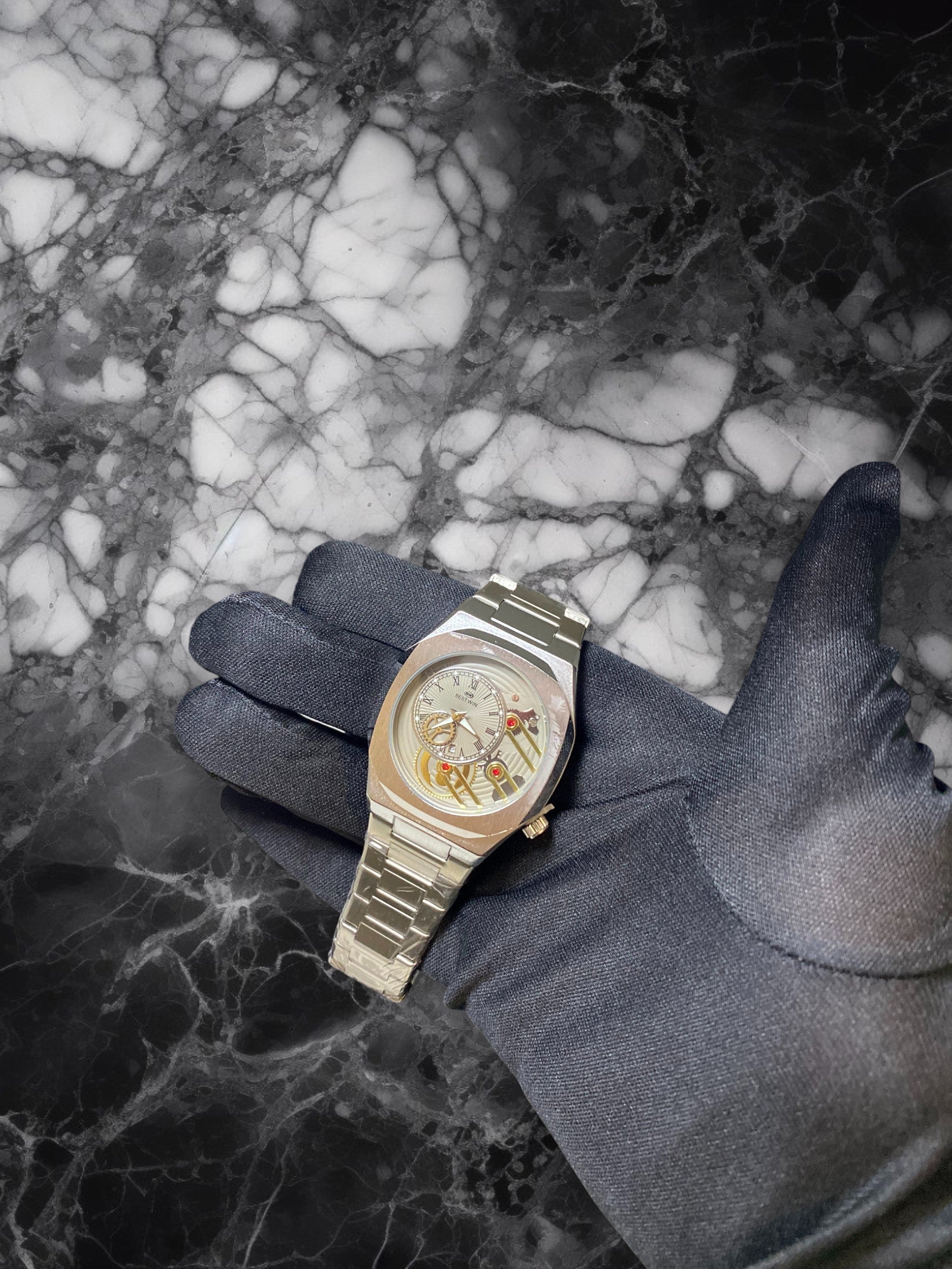 Montre BESTWIN Squelette – Argent & Or